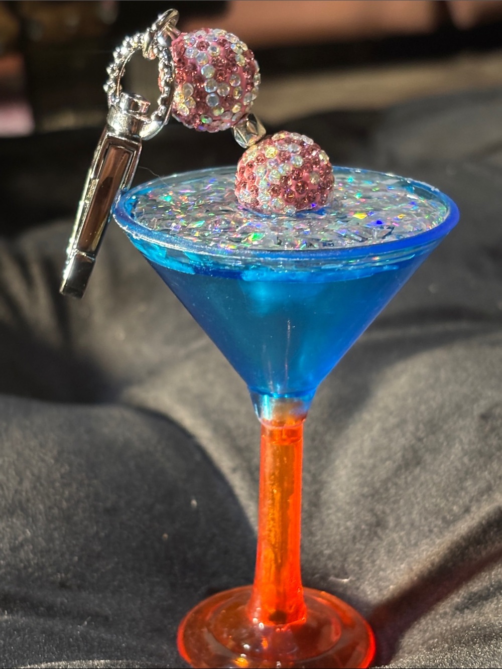 KB keychain martini glass summer cocktail sparkle drink handmade unique gift